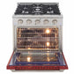 Kucht 30-Inch Pro-Style Dual Fuel Range in Stainless Steel with Red Oven Door KDF302-R