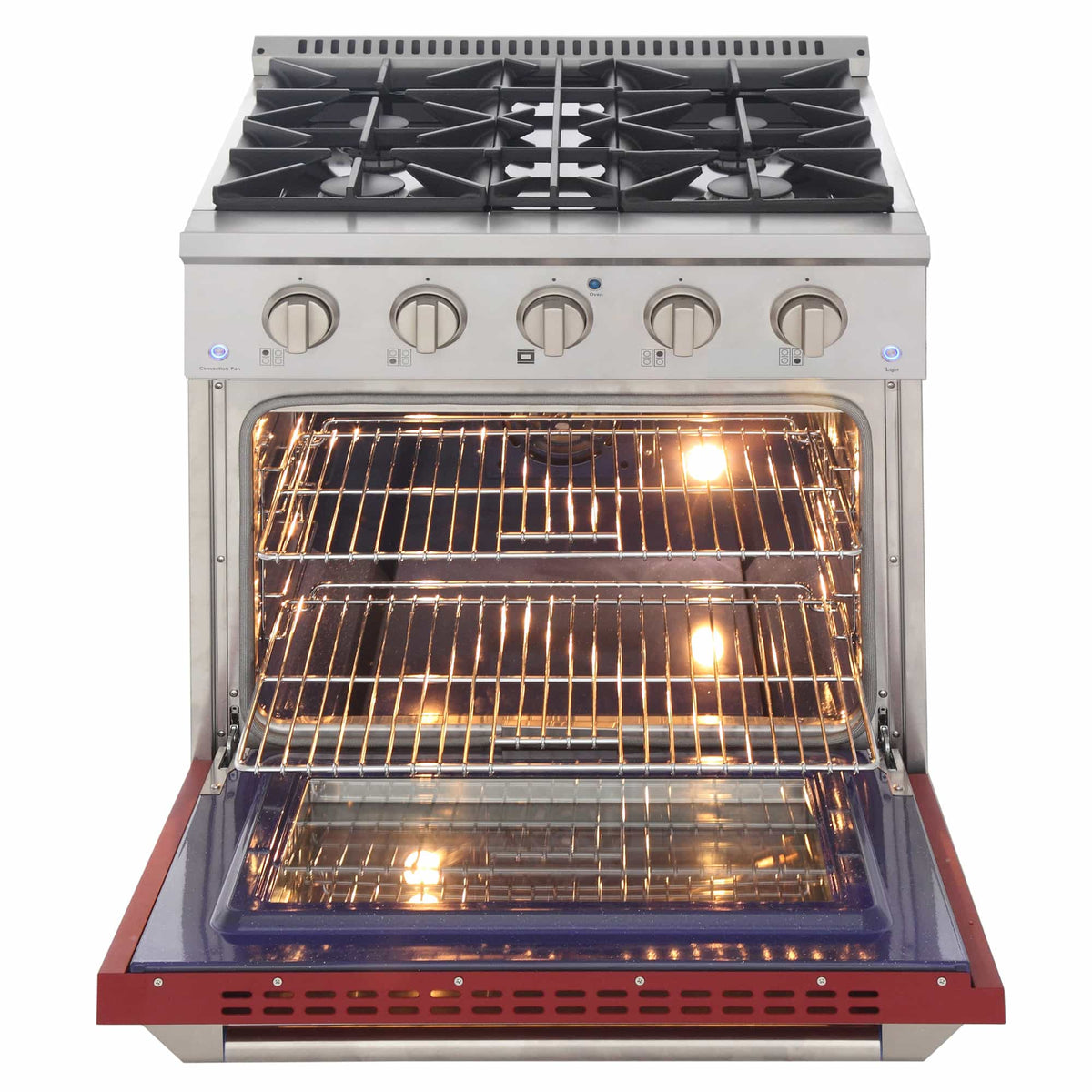 Kucht 30-Inch Pro-Style Dual Fuel Range in Stainless Steel with Red Oven Door KDF302-R