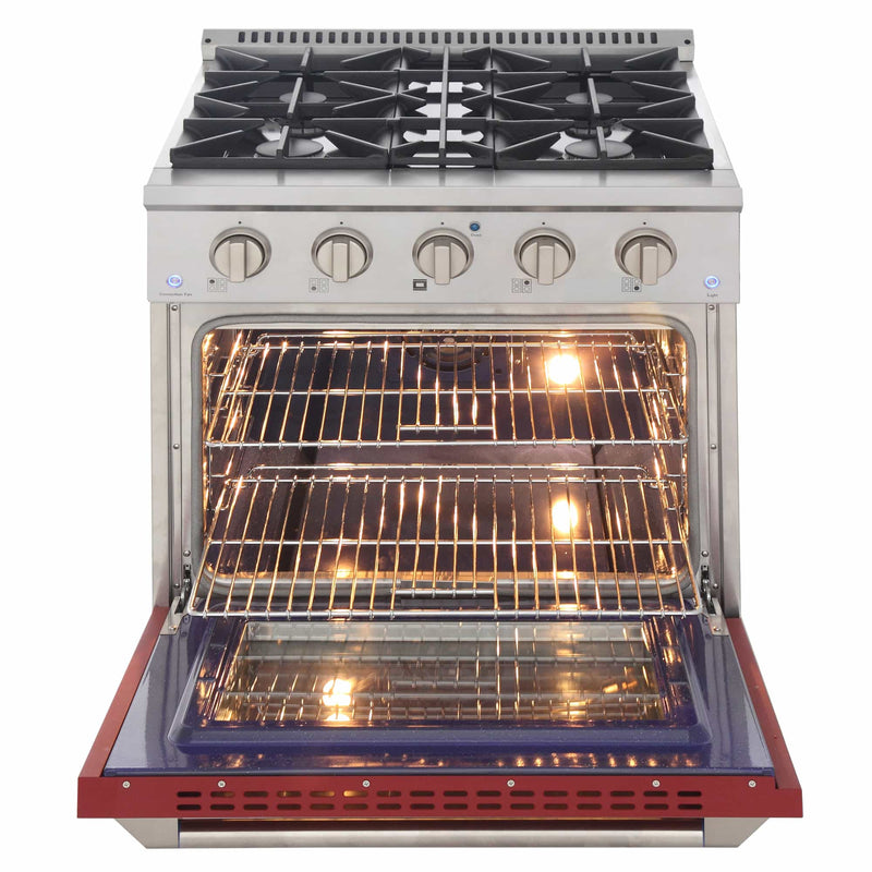 Kucht 30-Inch Pro-Style Dual Fuel Range in Stainless Steel with Red Oven Door KDF302-R