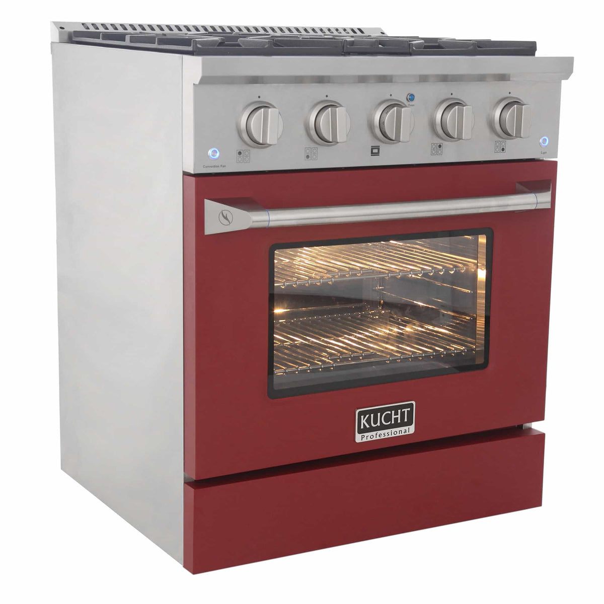 Kucht 30-Inch Pro-Style Dual Fuel Range in Stainless Steel with Red Oven Door KDF302-R