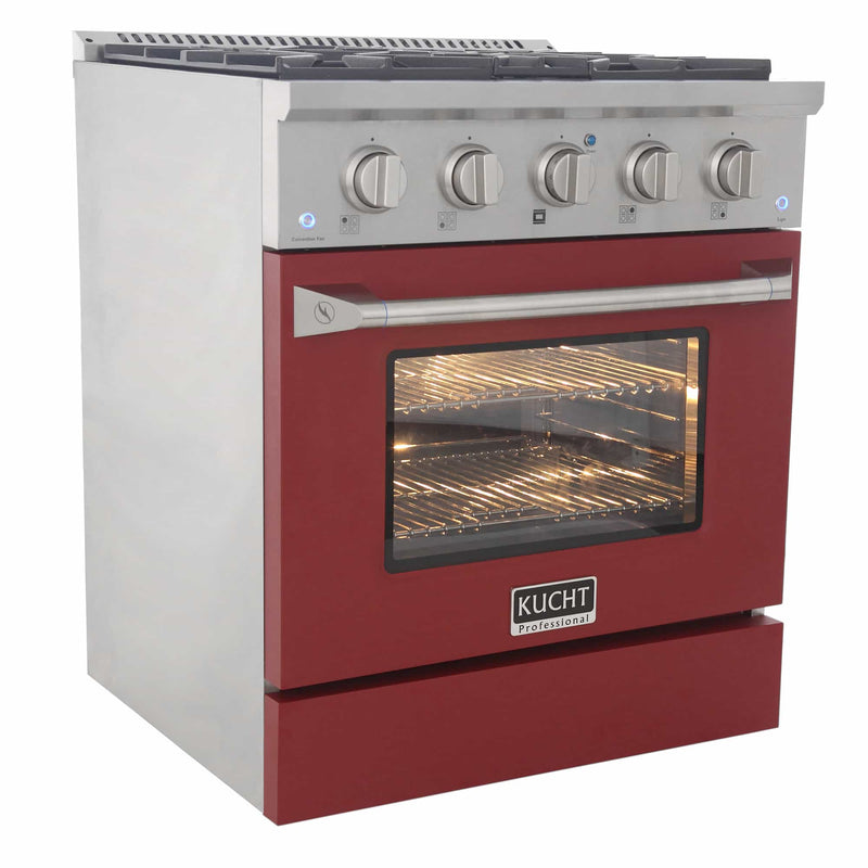 Kucht 30-Inch Pro-Style Dual Fuel Range in Stainless Steel with Red Oven Door KDF302-R