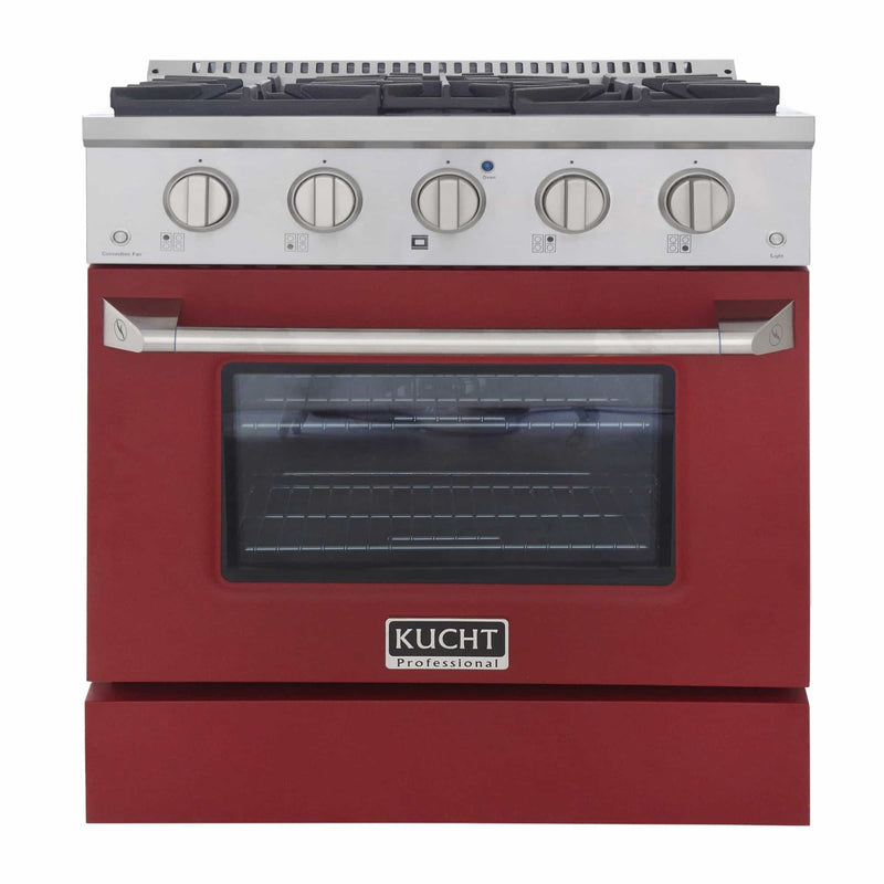 Kucht 30-Inch Pro-Style Dual Fuel Range in Stainless Steel with Red Oven Door KDF302-R