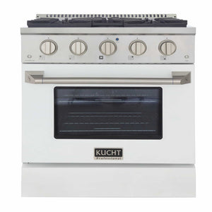 Kucht 30-Inch Pro-Style Dual Fuel Range in Stainless Steel with White Oven Door KDF302-W