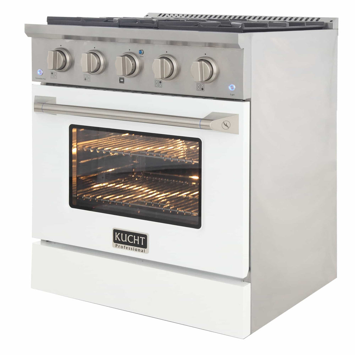 Kucht 30-Inch Pro-Style Dual Fuel Range in Stainless Steel with White Oven Door KDF302-W