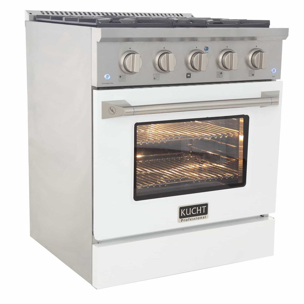 Kucht 30-Inch Pro-Style Dual Fuel Range in Stainless Steel with White Oven Door KDF302-W