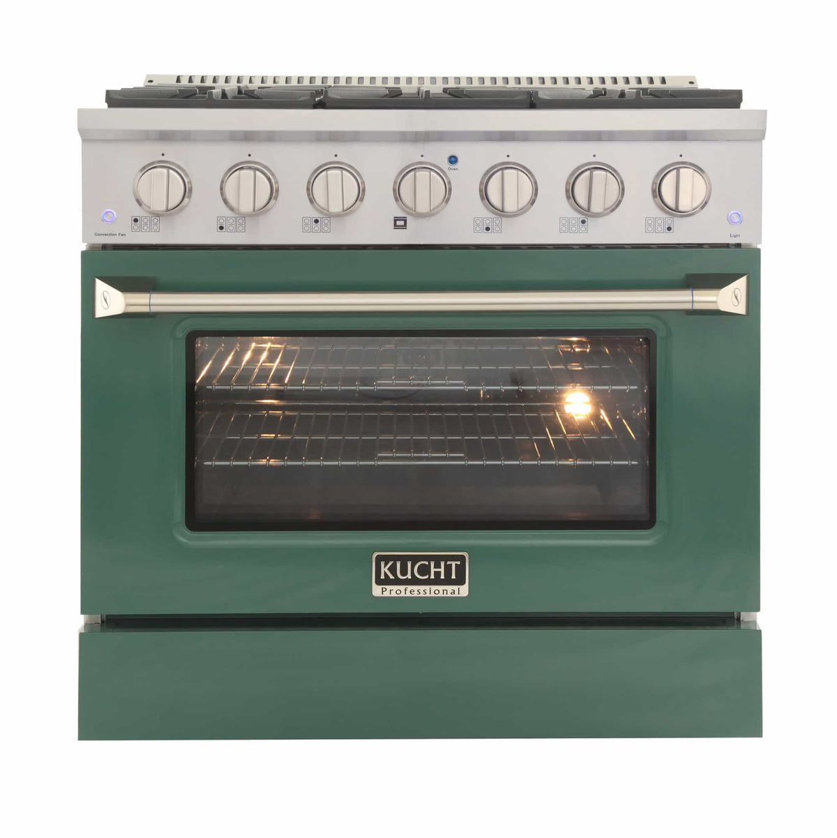 Kucht 36-Inch Pro-Style Dual Fuel Range in Stainless Steel with Green Oven Door KDF362-G