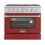 Kucht 36-Inch Pro-Style Dual Fuel Range in Stainless Steel with Red Oven Door KDF362-R