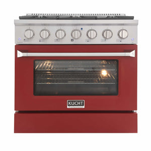 Kucht 36-Inch Pro-Style Dual Fuel Range in Stainless Steel with Red Oven Door KDF362-R