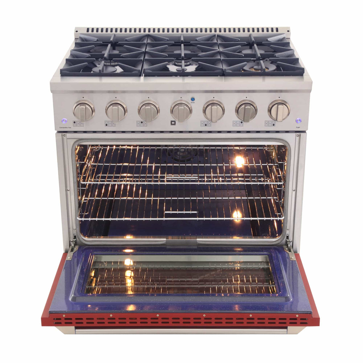 Kucht 36-Inch Pro-Style Dual Fuel Range in Stainless Steel with Red Oven Door KDF362-R
