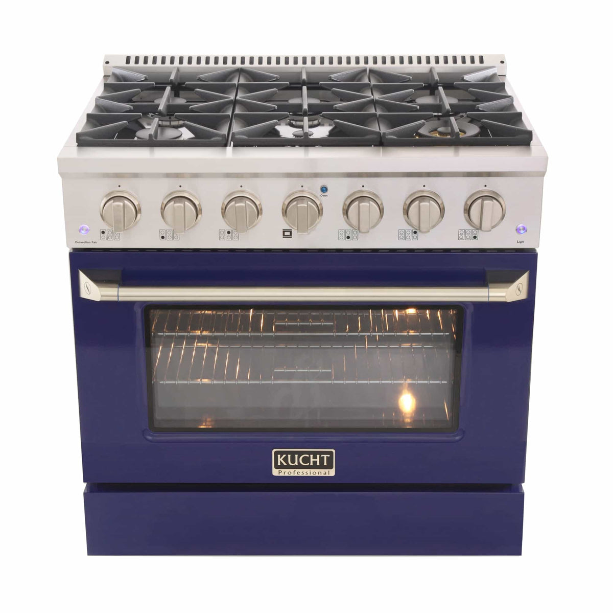 Kucht 36-Inch Pro-Style Dual Fuel Range in Stainless Steel with Blue Oven Door KDF362-B