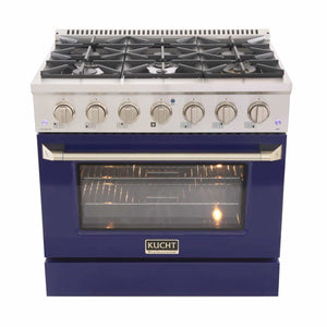 Kucht 36-Inch Pro-Style Dual Fuel Range in Stainless Steel with Blue Oven Door KDF362-B