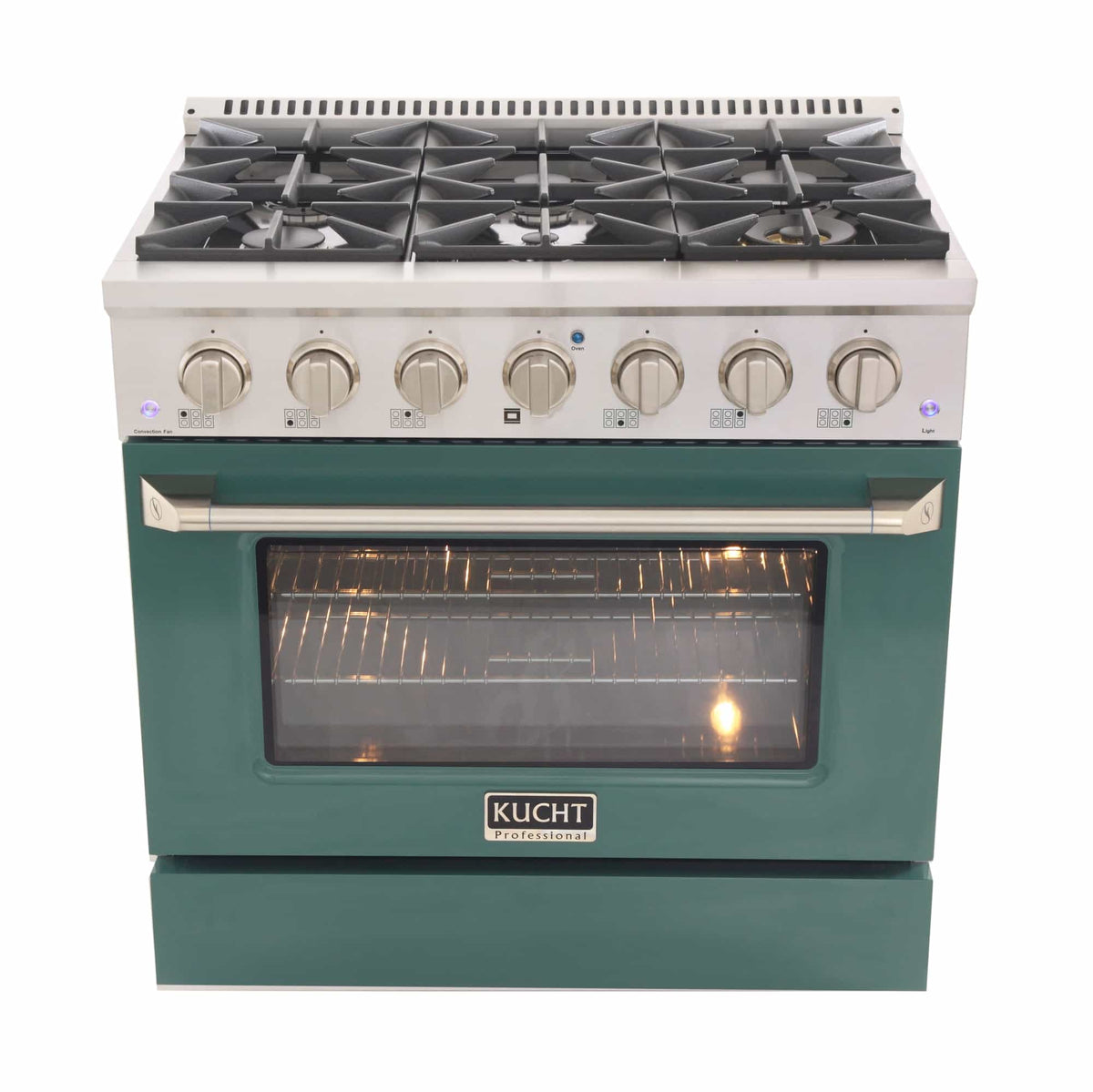 Kucht 36-Inch Pro-Style Dual Fuel Range in Stainless Steel with Green Oven Door KDF362-G