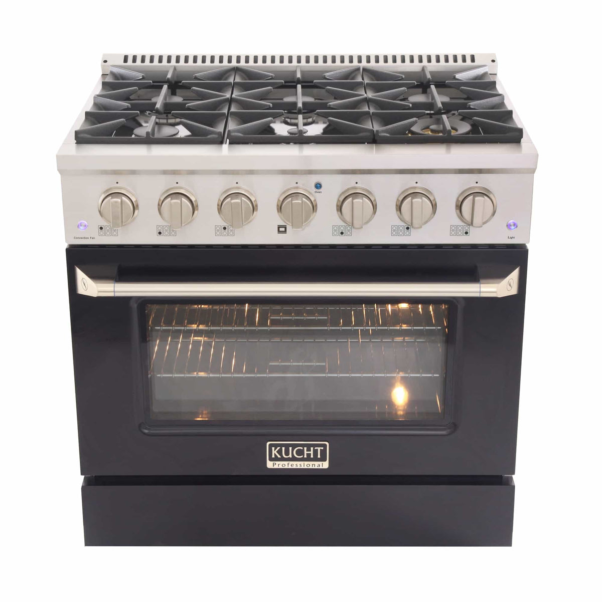 Kucht 36-Inch Pro-Style Dual Fuel Range in Stainless Steel with Black Oven Door KDF362-K