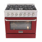 Kucht 36-Inch Pro-Style Dual Fuel Range in Stainless Steel with Red Oven Door KDF362-R