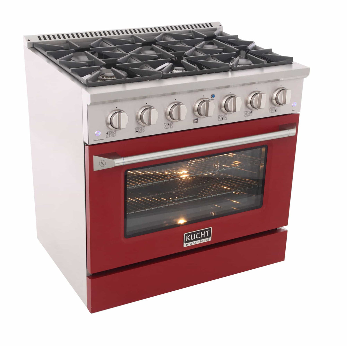 Kucht 36-Inch Pro-Style Dual Fuel Range in Stainless Steel with Red Oven Door KDF362-R