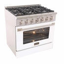 Kucht 36-Inch Pro-Style Dual Fuel Range in Stainless Steel with White Oven Door KDF362-W