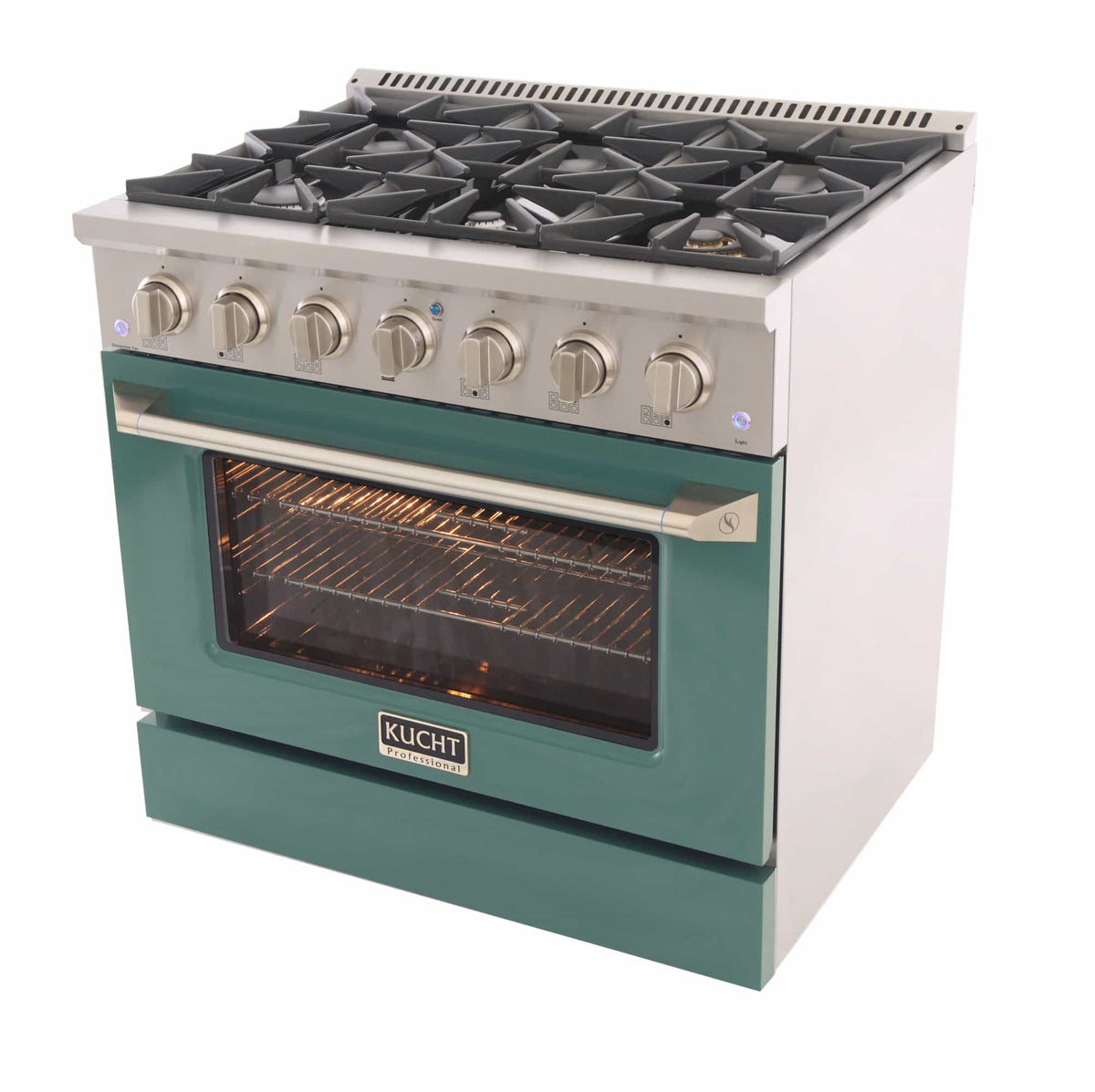 Kucht 36-Inch Pro-Style Dual Fuel Range in Stainless Steel with Green Oven Door KDF362-G