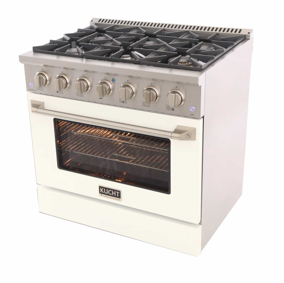 Kucht 36-Inch Pro-Style Dual Fuel Range in Stainless Steel with White Oven Door KDF362-W