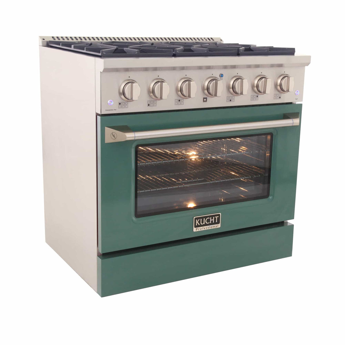 Kucht 36-Inch Pro-Style Dual Fuel Range in Stainless Steel with Green Oven Door KDF362-G