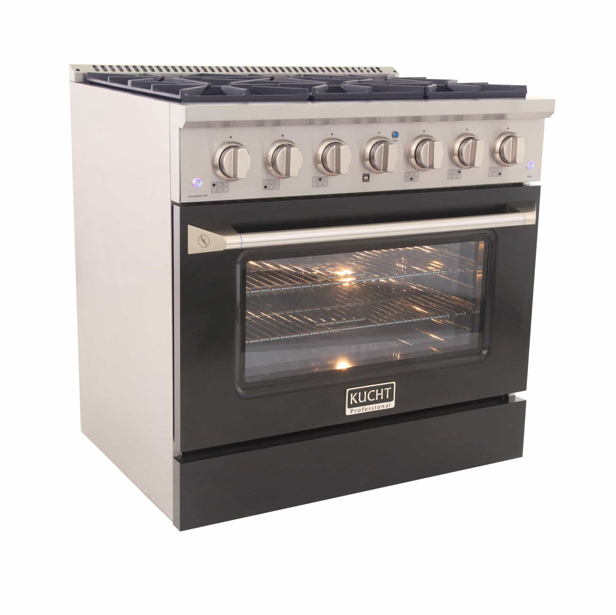 Kucht 36-Inch Pro-Style Dual Fuel Range in Stainless Steel with Black Oven Door KDF362-K