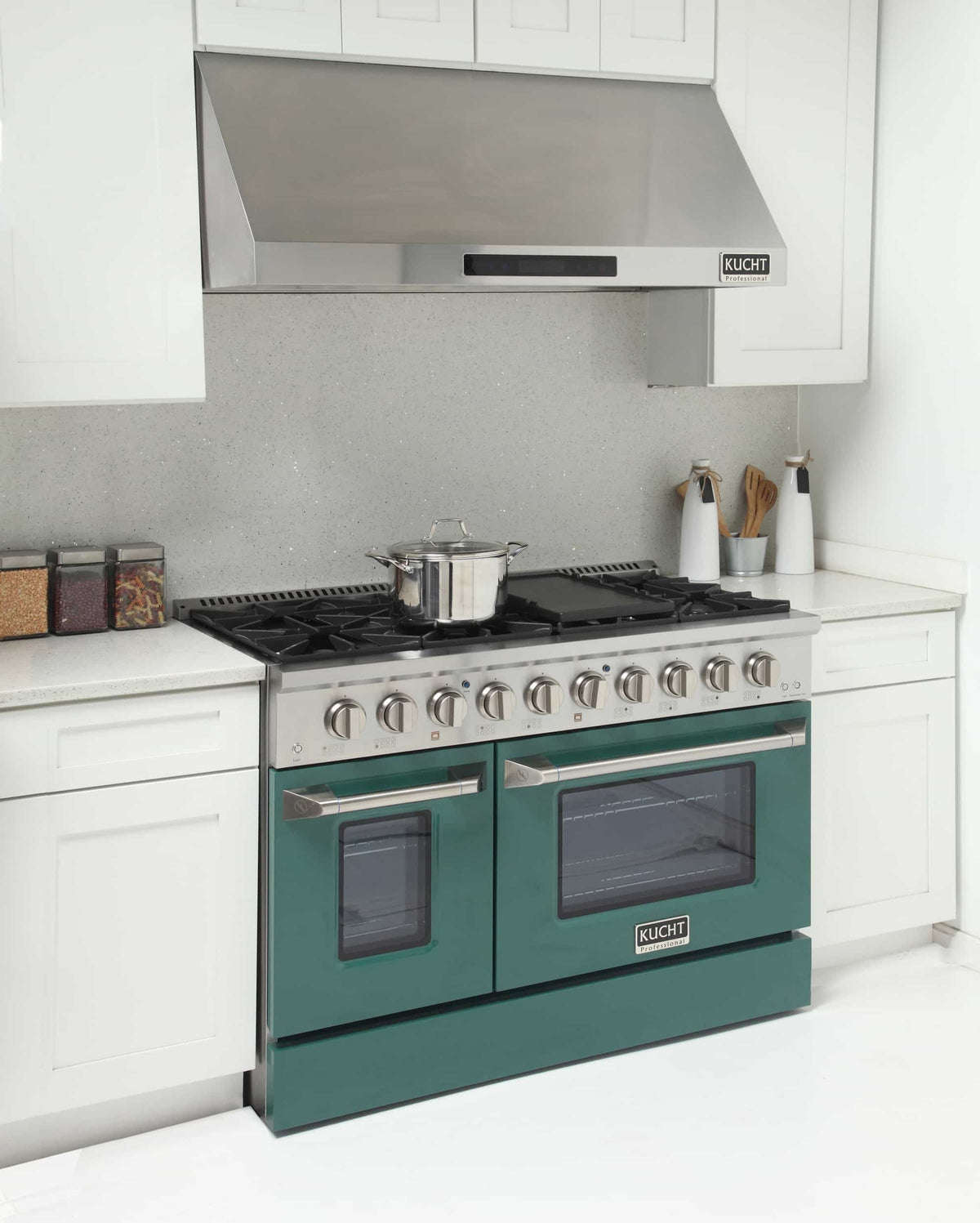 Kucht 48-Inch Pro-Style Dual Fuel Range in Stainless Steel with Green Oven Door KDF482-G