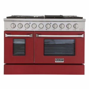 Kucht 48-Inch Pro-Style Dual Fuel Range in Stainless Steel with Red Oven Door KDF482-R
