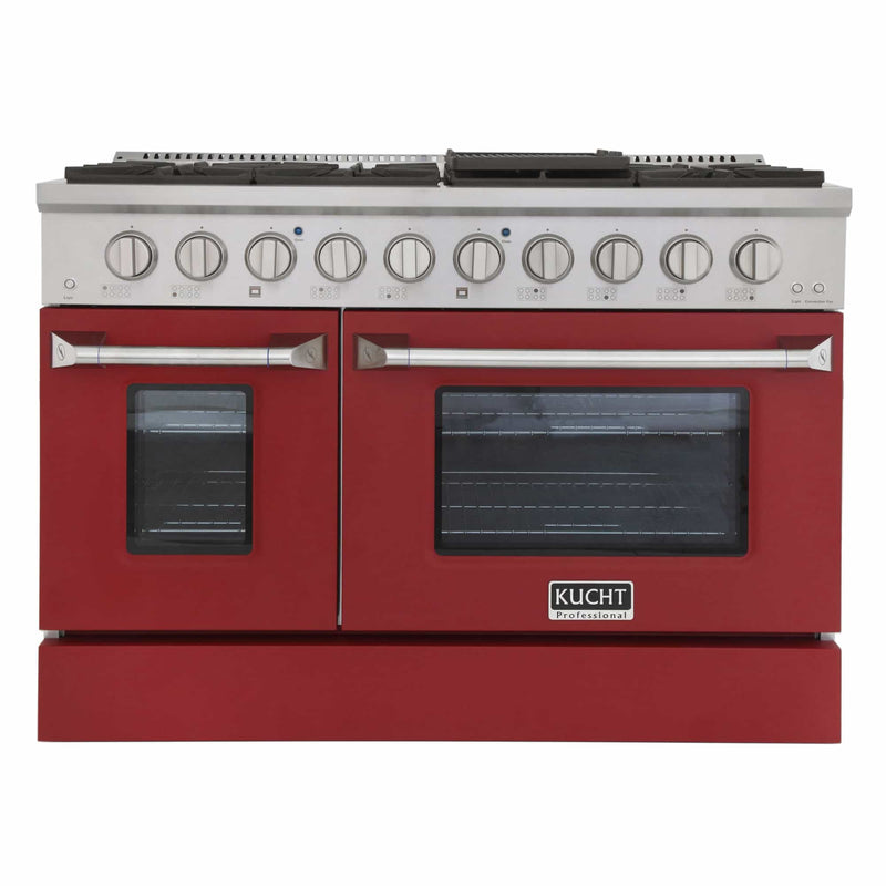 Kucht 48-Inch Pro-Style Dual Fuel Range in Stainless Steel with Red Oven Door KDF482-R