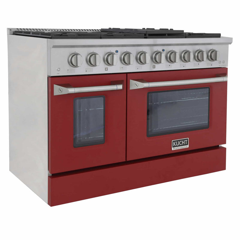 Kucht 48-Inch Pro-Style Dual Fuel Range in Stainless Steel with Red Oven Door KDF482-R