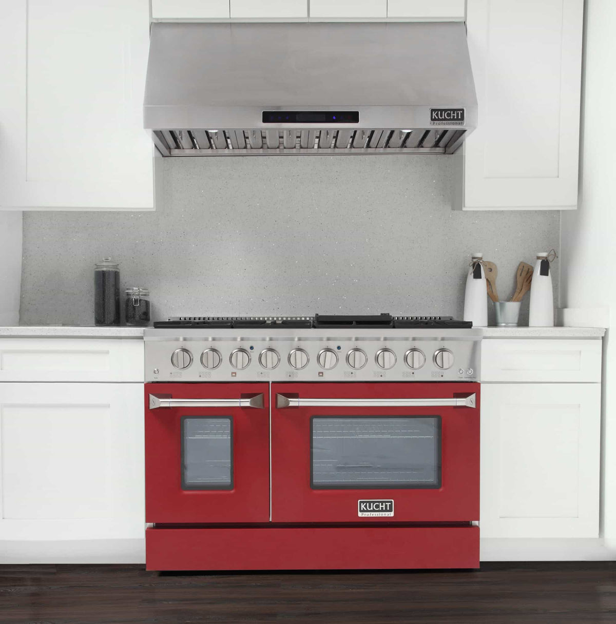 Kucht 48-Inch Pro-Style Dual Fuel Range in Stainless Steel with Red Oven Door KDF482-R