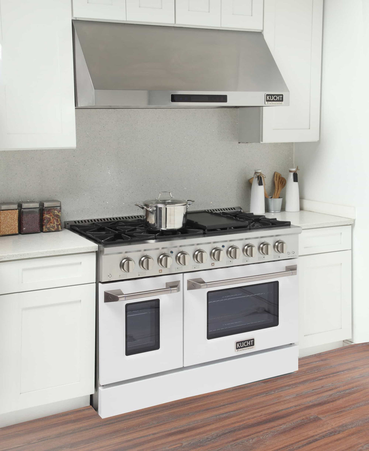 Kucht 48-Inch Pro-Style Dual Fuel Range in Stainless Steel with White Oven Door KDF482-W