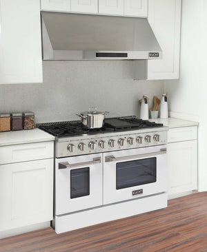 Kucht 48-Inch Pro-Style Dual Fuel Range in Stainless Steel with White Oven Door KDF482-W