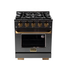 KUCHT Gemstone Professional 30-Inch 4.2 cu. ft. Propane Gas Range with Sealed Burners and Convection Oven in Titanium Stainless Steel with Gold Accents KEG303/LP
