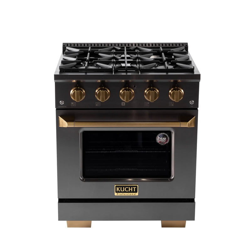 KUCHT Gemstone Professional 30-Inch 4.2 cu. ft. Natural Gas Range with Sealed Burners and Convection Oven in Titanium Stainless Steel with Gold Accents KEG303