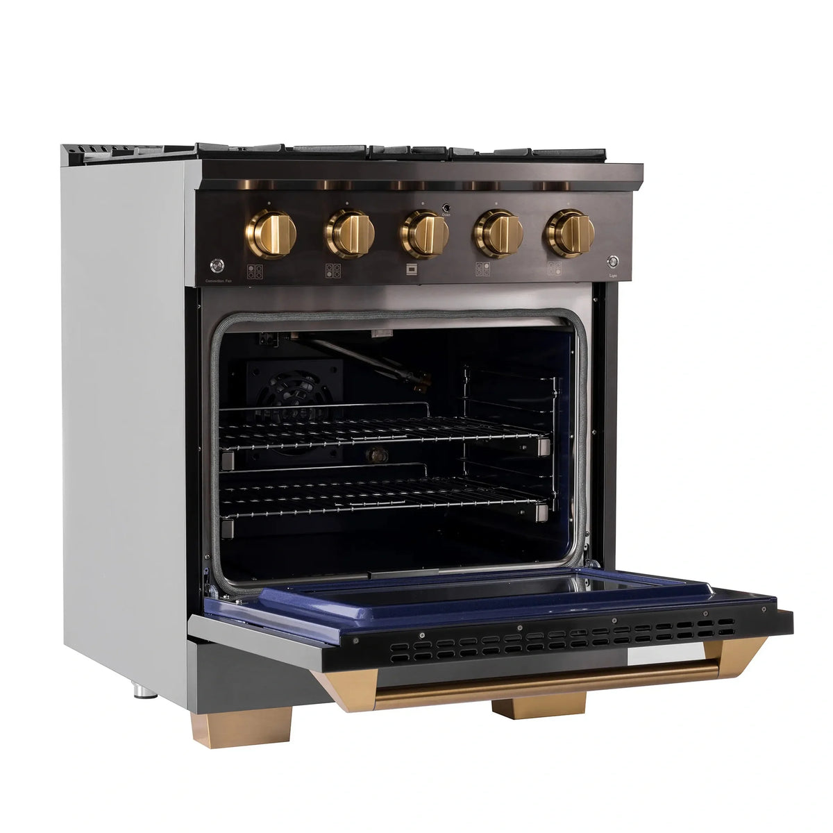KUCHT Gemstone Professional 30-Inch 4.2 cu. ft. Natural Gas Range with Sealed Burners and Convection Oven in Titanium Stainless Steel with Gold Accents KEG303