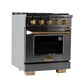 KUCHT Gemstone Professional 30-Inch 4.2 cu. ft. Propane Gas Range with Sealed Burners and Convection Oven in Titanium Stainless Steel with Gold Accents KEG303/LP