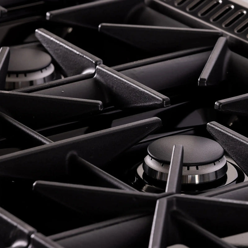 KUCHT Gemstone Professional 36-Inch 5.2 cu. ft. Gas Range with Sealed Burners and Convection Oven in Titanium Stainless Steel with Gold Accents KEG363