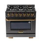 KUCHT Gemstone Professional 36-Inch 5.2 Cu. Ft. Dual Fuel Range for Natural Gas with Sealed Burners and Convection Oven in Titanium Stainless Steel KED364