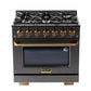 KUCHT Gemstone Professional 36-Inch 5.2 cu. ft. Gas Range with Sealed Burners and Convection Oven in Titanium Stainless Steel with Gold Accents KEG363