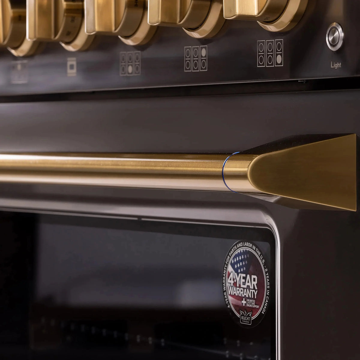 KUCHT Gemstone Professional 36-Inch 5.2 cu. ft. Gas Range with Sealed Burners and Convection Oven in Titanium Stainless Steel with Gold Accents KEG363