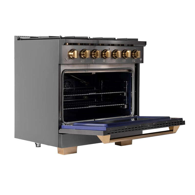 KUCHT Gemstone Professional 36-Inch 5.2 Cu. Ft. Dual Fuel Range for Natural Gas with Sealed Burners and Convection Oven in Titanium Stainless Steel KED364