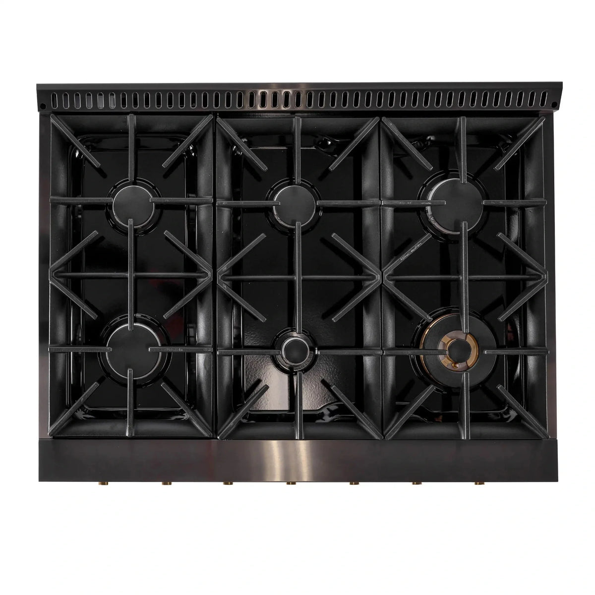 KUCHT Gemstone Professional 36-Inch 5.2 cu. ft. Gas Range with Sealed Burners and Convection Oven in Titanium Stainless Steel with Gold Accents KEG363