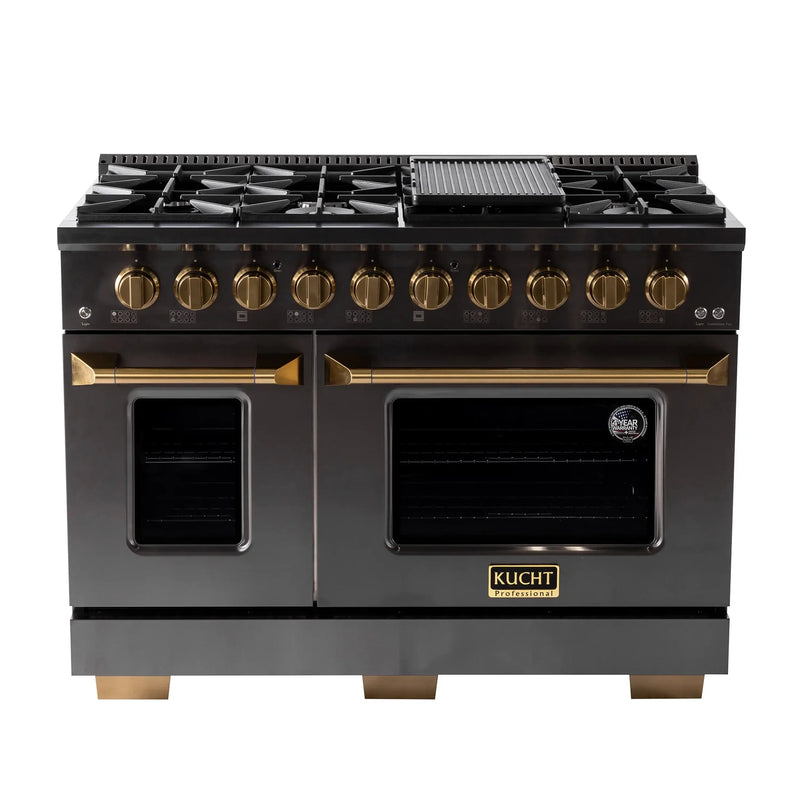 KUCHT Gemstone Professional 48-Inch 46.7 Cu. Ft. Dual Fuel Range for Propane Gas with Sealed Burners and Convection Oven in Titanium Stainless Steel KED484/LP