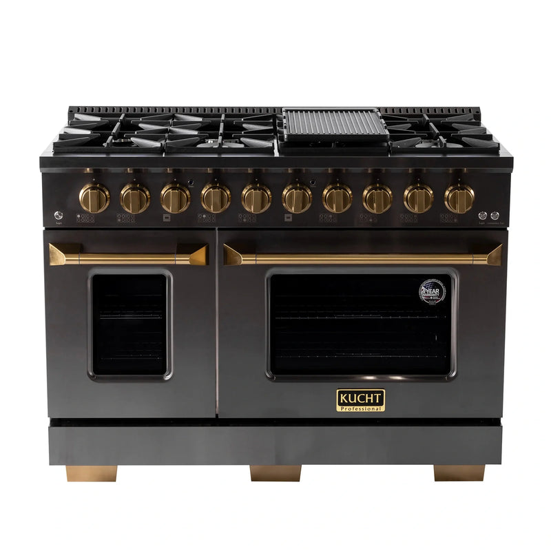 KUCHT Gemstone Professional 48-Inch 6.7 cu. ft. Propane Gas Range with Sealed Burners, Griddle/Grill and Two Ovens - One Convection - in Titanium Stainless Steel KEG483/LP