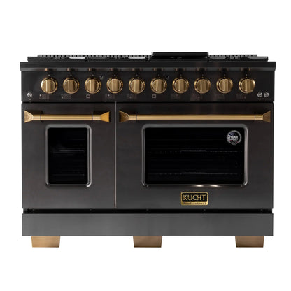 KUCHT Gemstone Professional 48-Inch 6.7 cu. ft. Propane Gas Range with Sealed Burners, Griddle/Grill and Two Ovens - One Convection - in Titanium Stainless Steel KEG483/LP