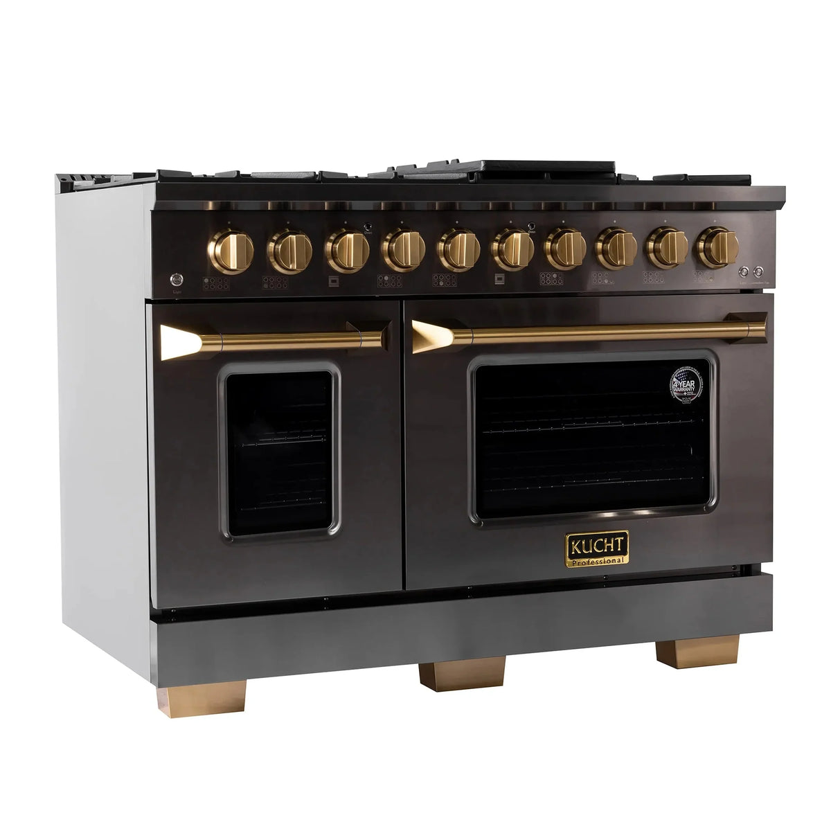 KUCHT Gemstone Professional 48-Inch 6.7 cu. ft. Propane Gas Range with Sealed Burners, Griddle/Grill and Two Ovens - One Convection - in Titanium Stainless Steel KEG483/LP