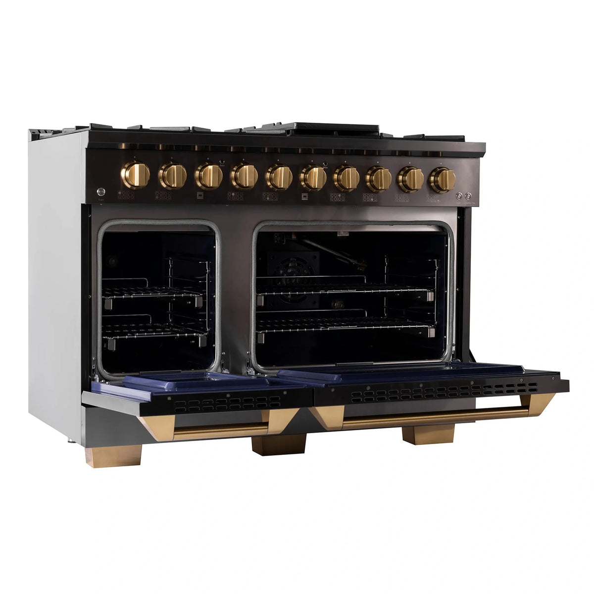 KUCHT Gemstone Professional 48-Inch 6.7 cu. ft. Natural Gas Range with Sealed Burners, Griddle/Grill and Two Ovens - One Convection - in Titanium Stainless Steel KEG483