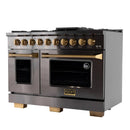KUCHT Gemstone Professional 48-Inch 6.7 cu. ft. Natural Gas Range with Sealed Burners, Griddle/Grill and Two Ovens - One Convection - in Titanium Stainless Steel KEG483