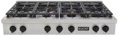 Kucht 48-Inch 6 Burner Gas Rangetop in Stainless Steel with Toxedo Black Knob KFX489T-K