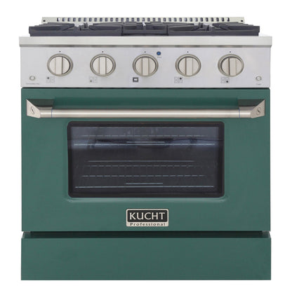 Kucht 30-Inch Pro-Style Dual Fuel Range in Stainless Steel with Green Oven Door KDF302-G
