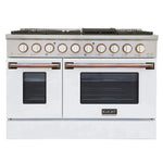 Kucht Signature 48-Inch Gas Range with Convection Oven in White with White Knobs & Gold Handle KNG481-W-GOLD
